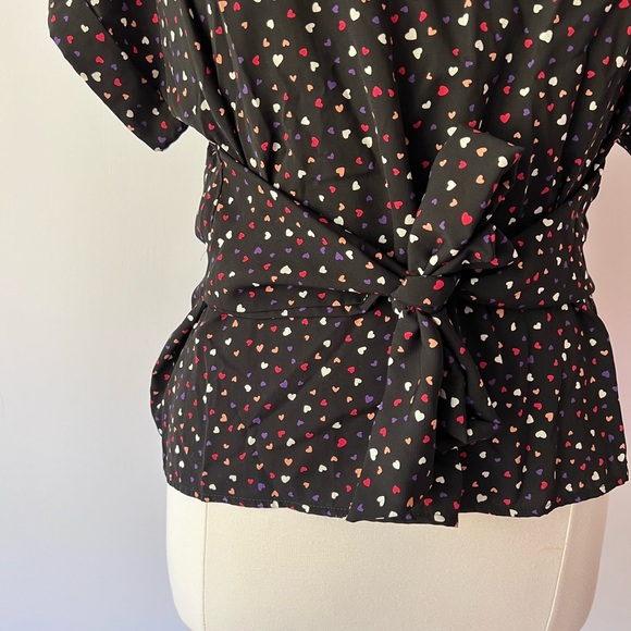 West Kei Black Top with Colorful Hearts Tie Waist Flattering - Picture 6 of 6